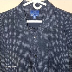 M27 Apt. 9 Men's Navy Blue & White Microdot Dress Shirt Long Sleeved Size XXL